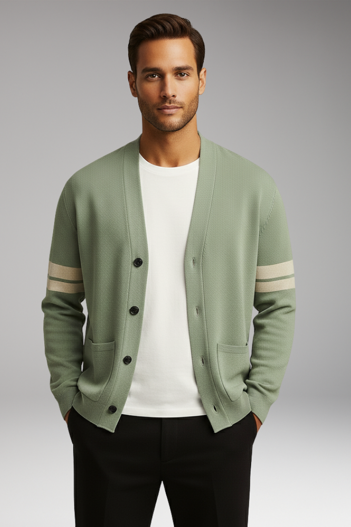 Men's Cardigan with Buttons and Contrast Bands