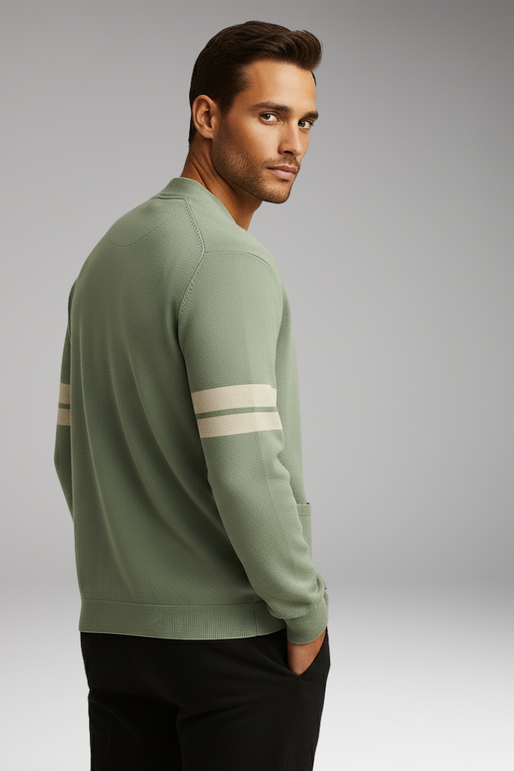 Men's Cardigan with Buttons and Contrast Bands