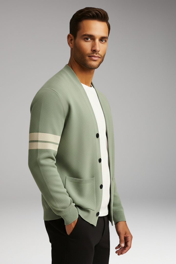 Men's Cardigan with Buttons and Contrast Bands