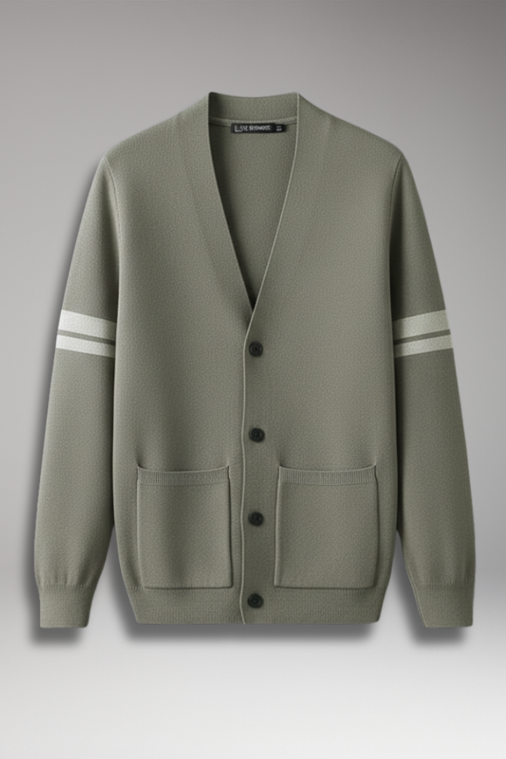 Men's Cardigan with Buttons and Contrast Bands