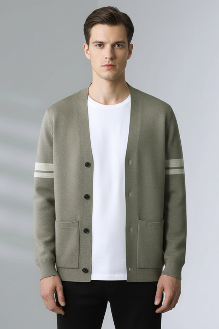 Men's Cardigan with Buttons and Contrast Bands