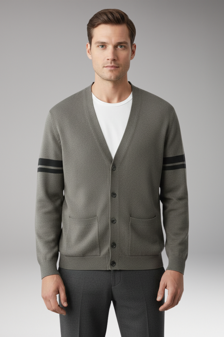 Men's Cardigan with Buttons and Contrast Bands