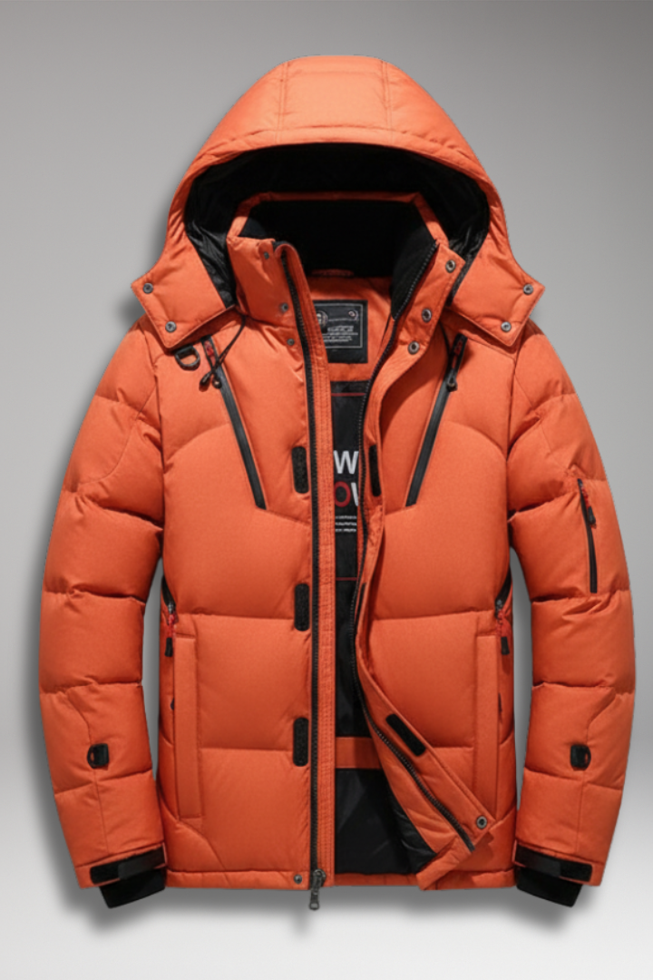 Men's Hooded Puffer Jacket with Zip Front