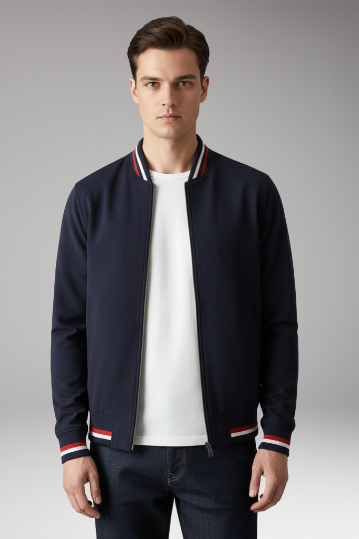 Men's Jacket with Zip Front and Ribbed Edges