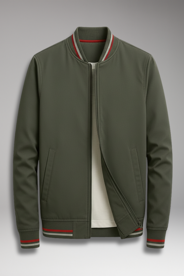 Men's Jacket with Zip Front and Ribbed Edges