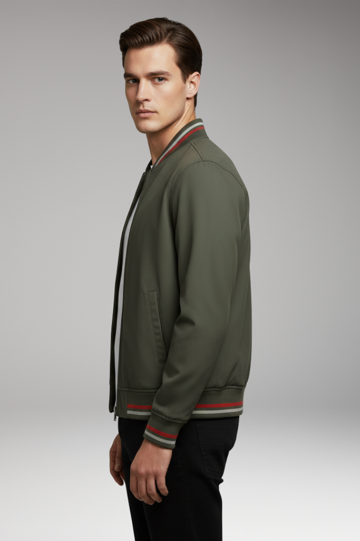 Men's Jacket with Zip Front and Ribbed Edges