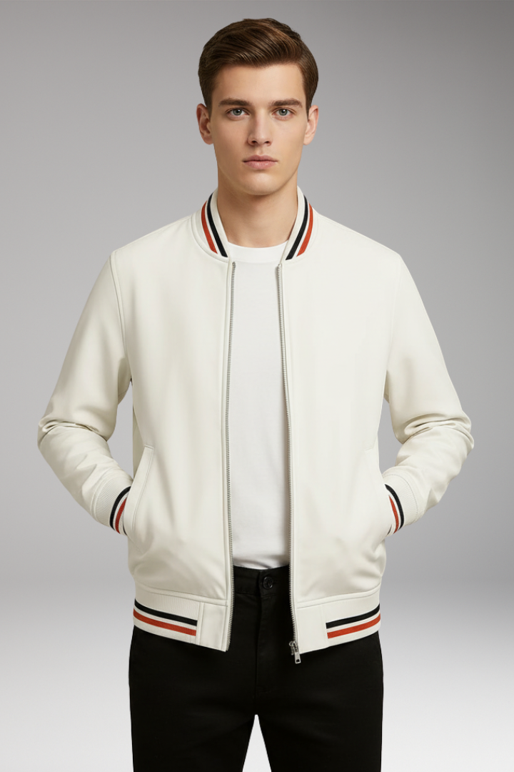 Men's Jacket with Zip Front and Ribbed Edges