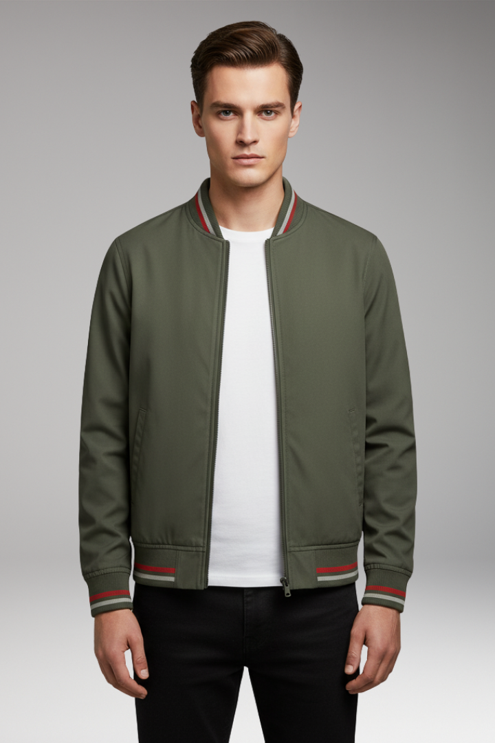 Men's Jacket with Zip Front and Ribbed Edges