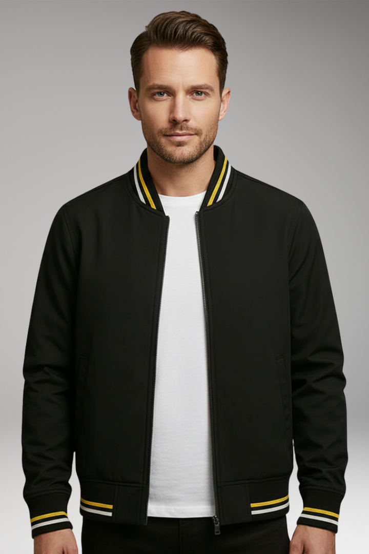 Men's Jacket with Zip Front and Ribbed Edges