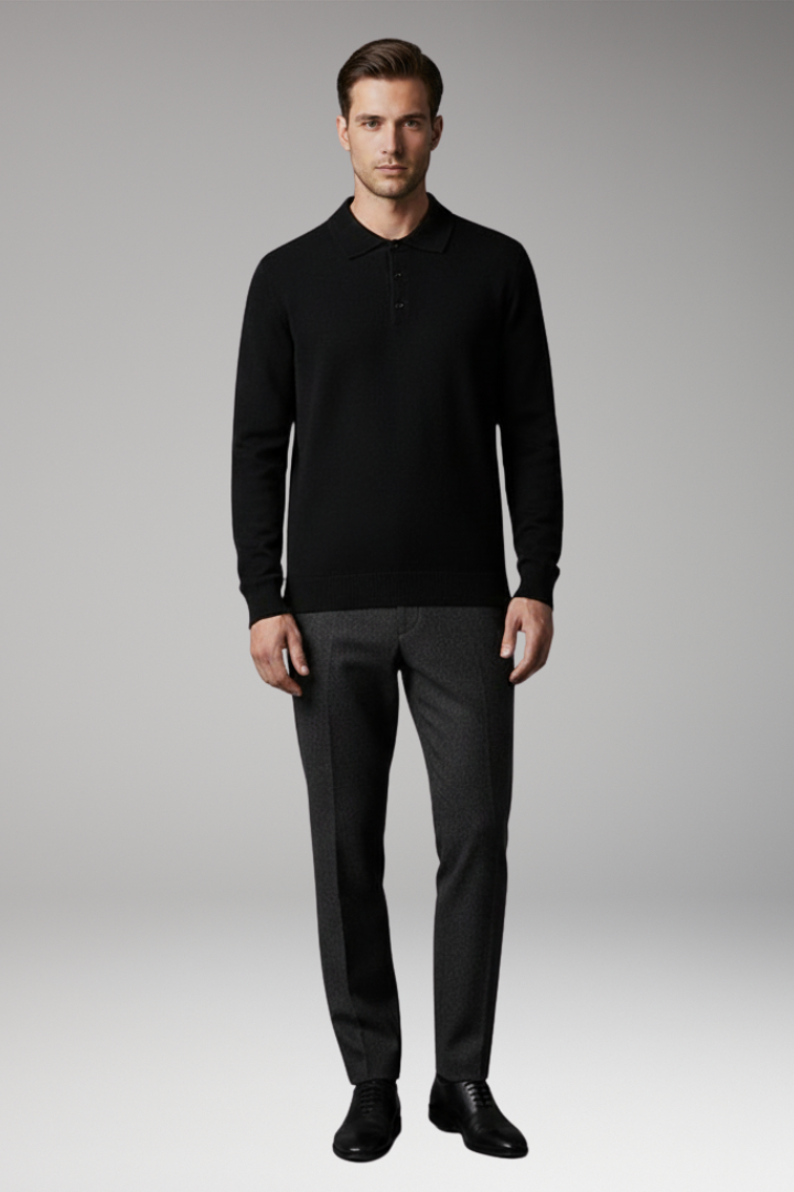 Men's Knitted Polo with Buttons and Fine Surface