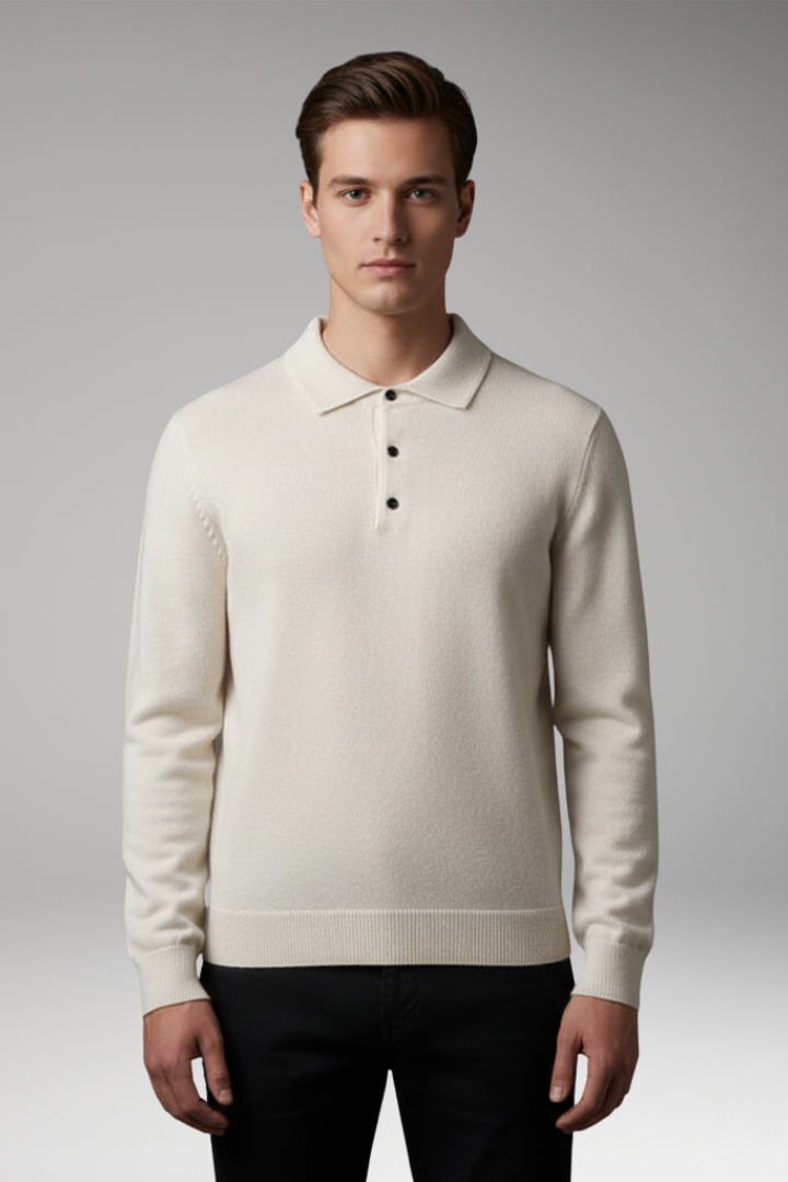 Men's Knitted Polo with Buttons and Fine Surface