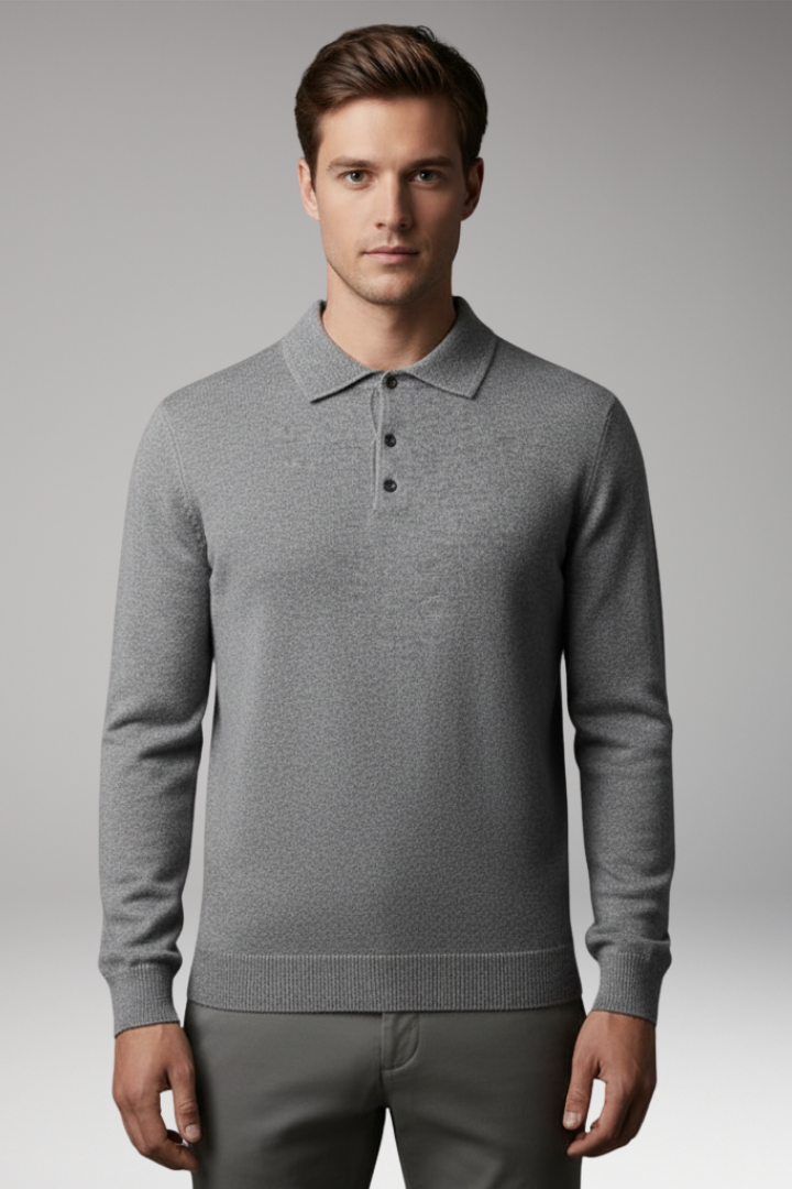 Men's Knitted Polo with Buttons and Fine Surface