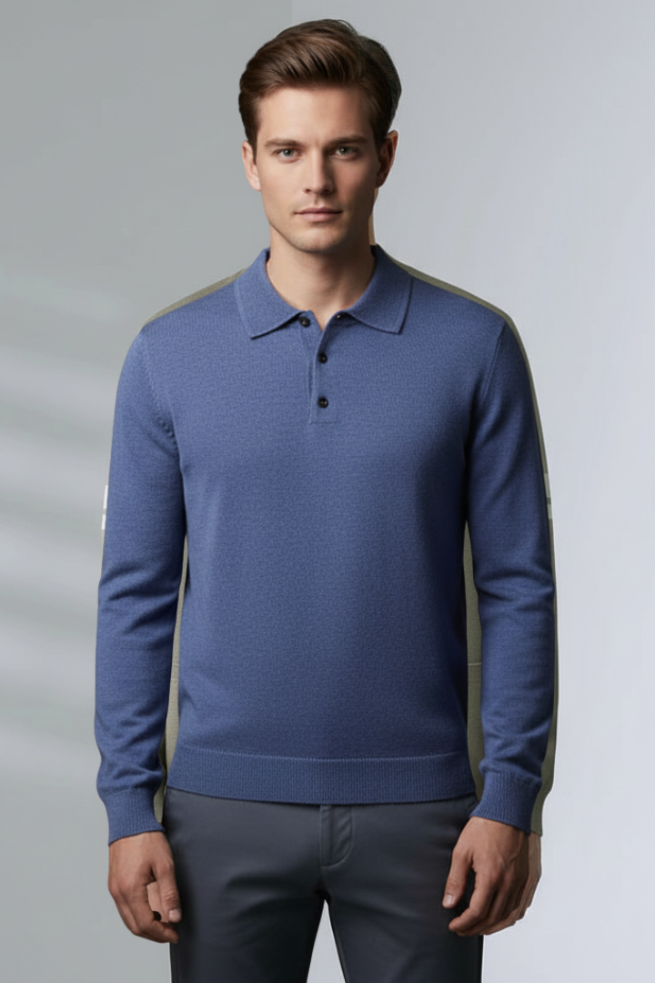Men's Knitted Polo with Buttons and Fine Surface