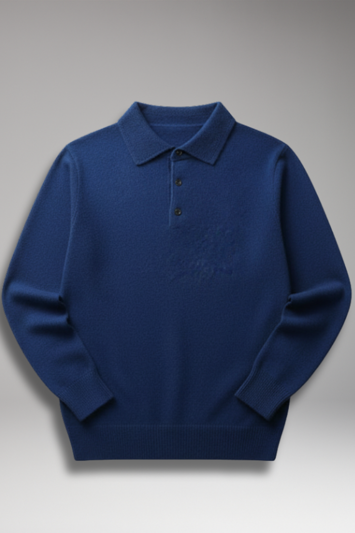 Men's Knitted Polo with Buttons and Fine Surface