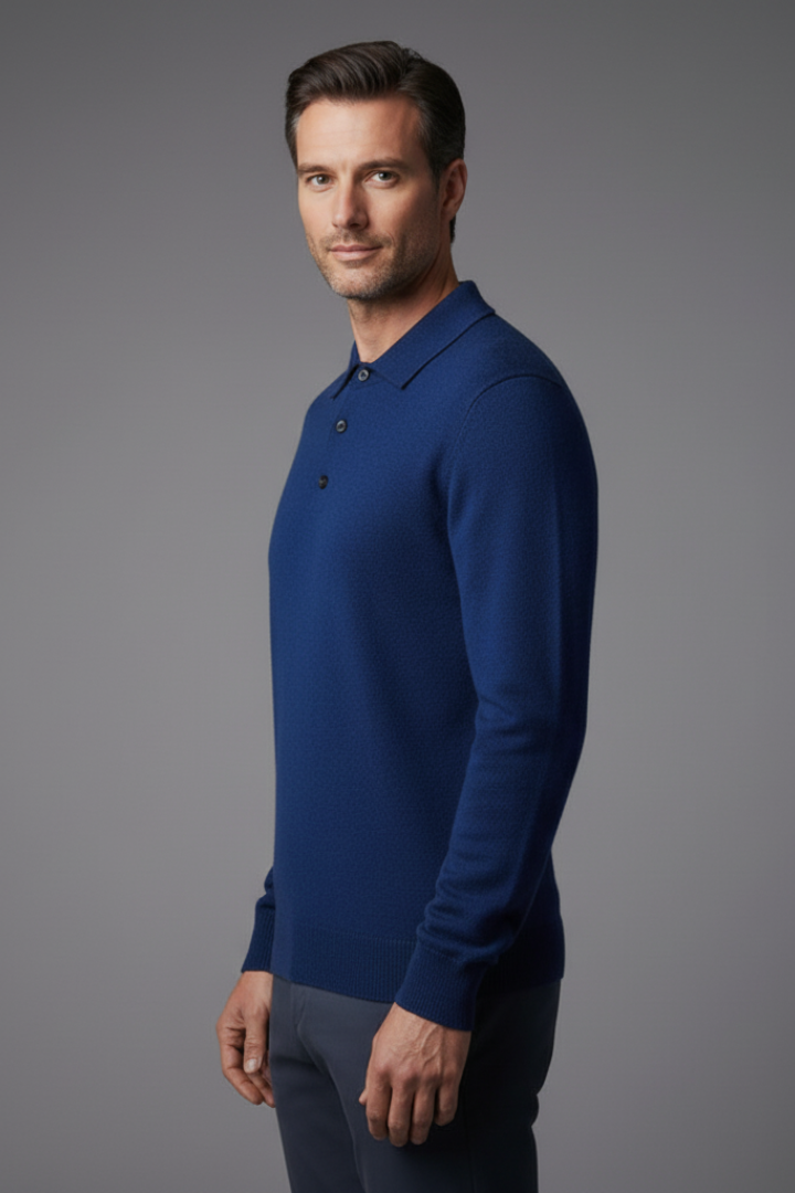 Men's Knitted Polo with Buttons and Fine Surface