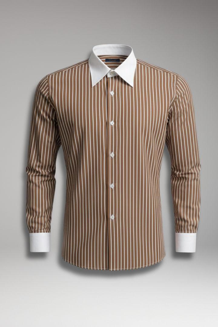 Men's Shirt with Lapel Collar and Buttoned Cuffs