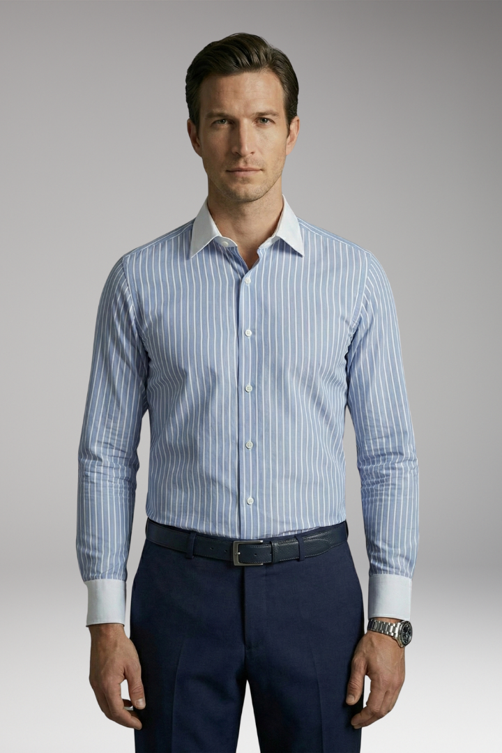 Men's Shirt with Lapel Collar and Buttoned Cuffs