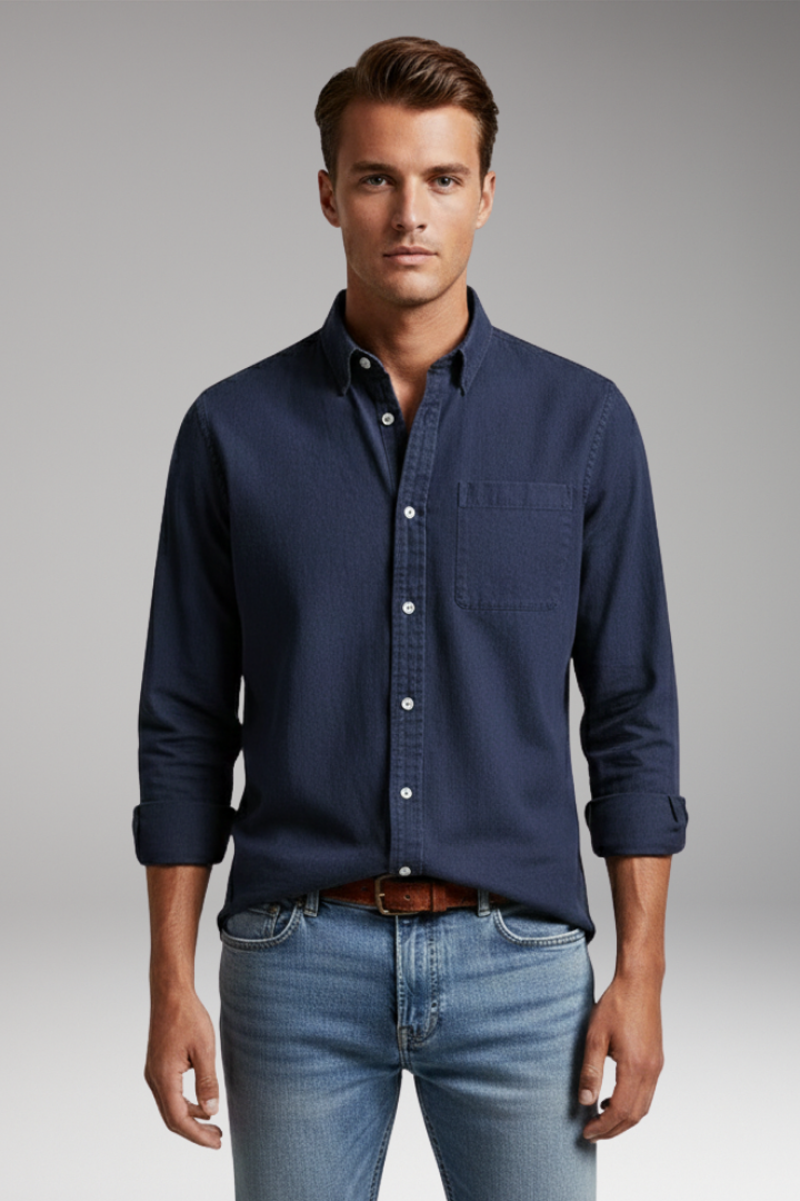 Men's Shirt with Notched Collar and Button Front