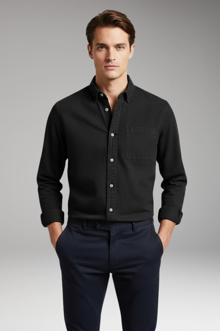 Men's Shirt with Notched Collar and Button Front