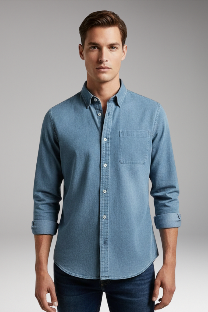 Men's Shirt with Notched Collar and Button Front