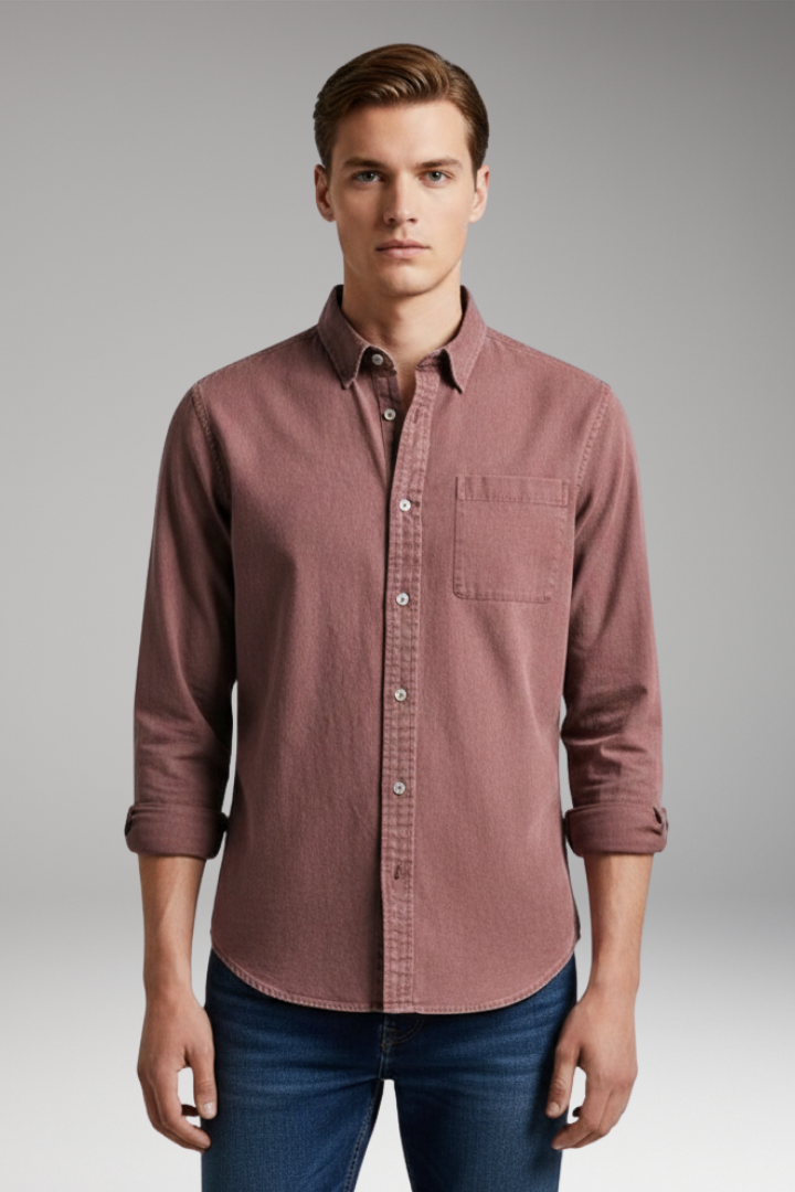 Men's Shirt with Notched Collar and Button Front