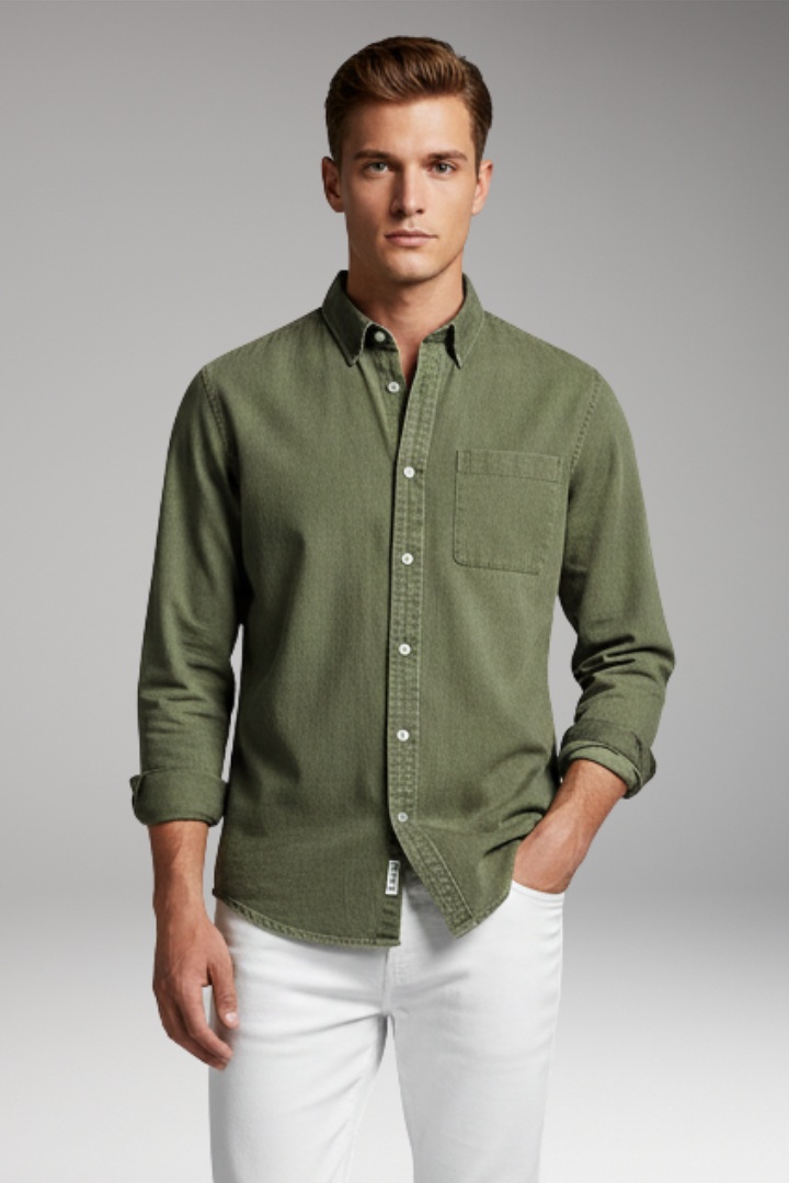 Men's Shirt with Notched Collar and Button Front