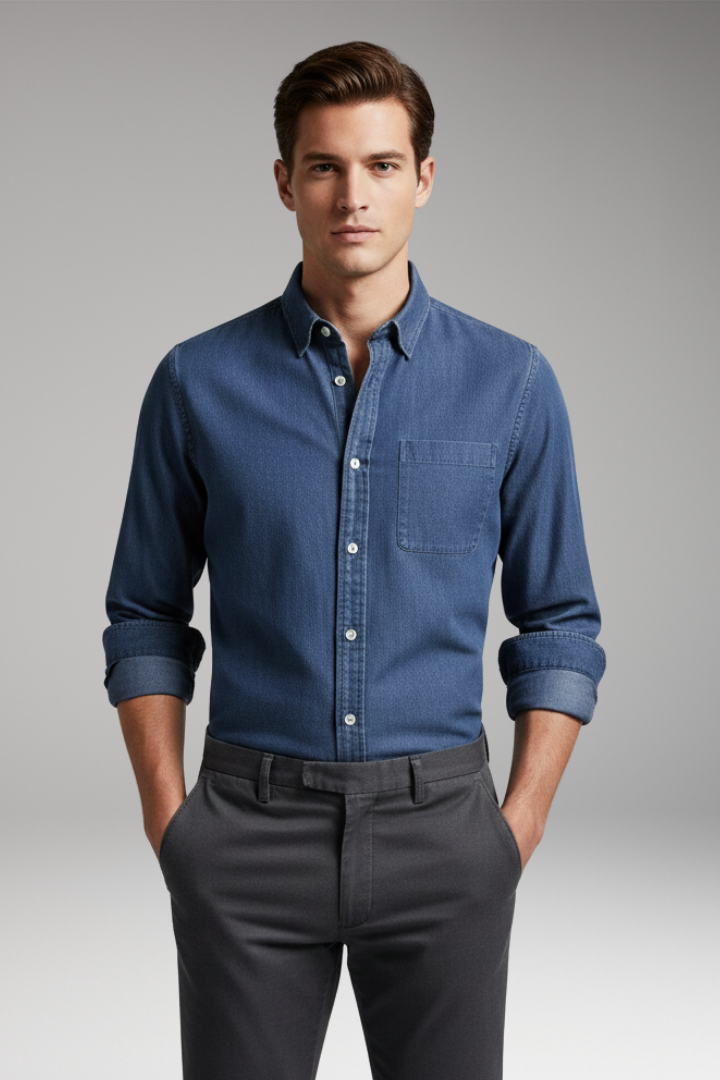 Men's Shirt with Notched Collar and Button Front