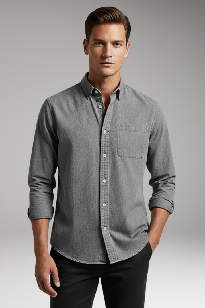 Men's Shirt with Notched Collar and Button Front