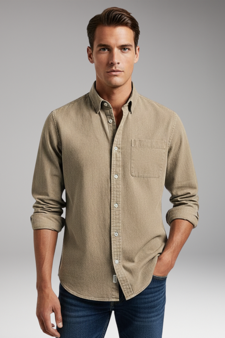 Men's Shirt with Notched Collar and Button Front