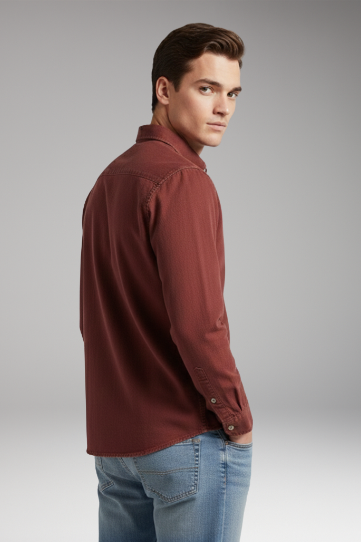 Men's Shirt with Notched Collar and Button Front