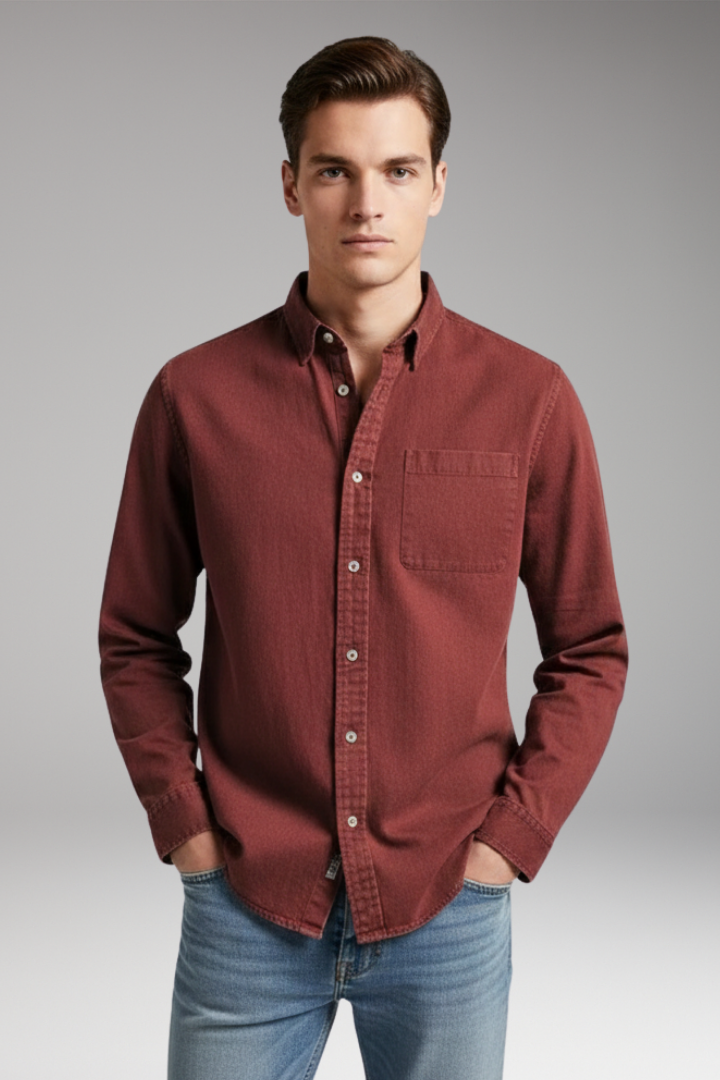 Men's Shirt with Notched Collar and Button Front