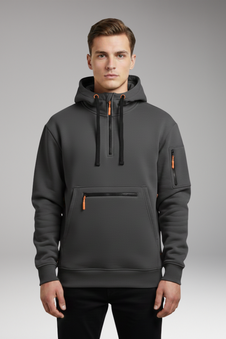 Men's Sports Hoodie with Multiple Pockets and Drawstring Hood