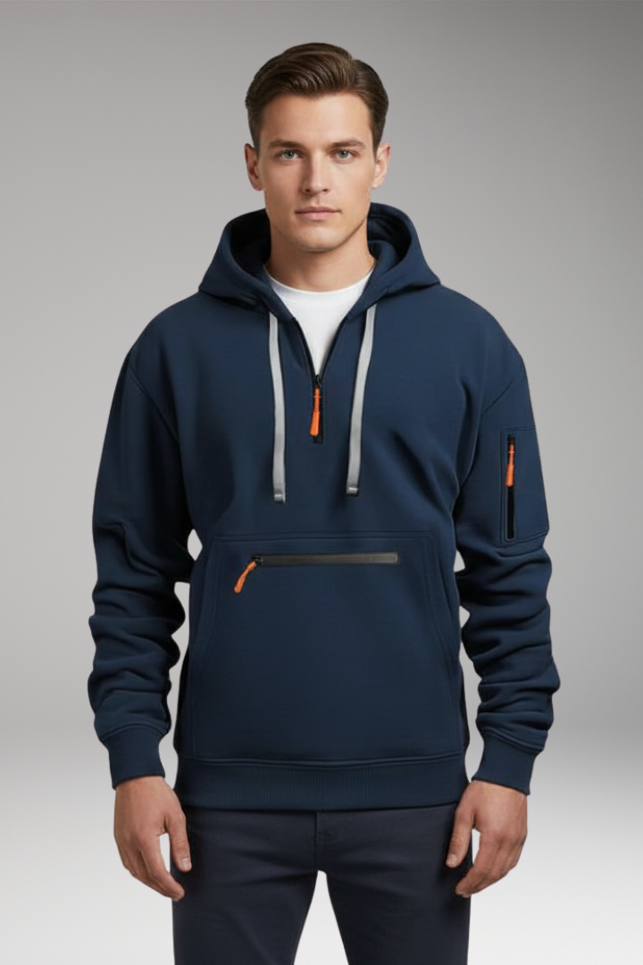 Men's Sports Hoodie with Multiple Pockets and Drawstring Hood