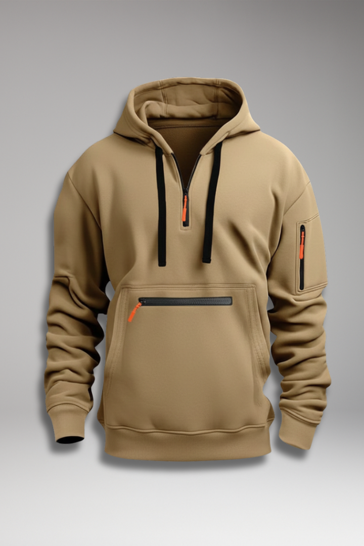 Men's Sports Hoodie with Multiple Pockets and Drawstring Hood