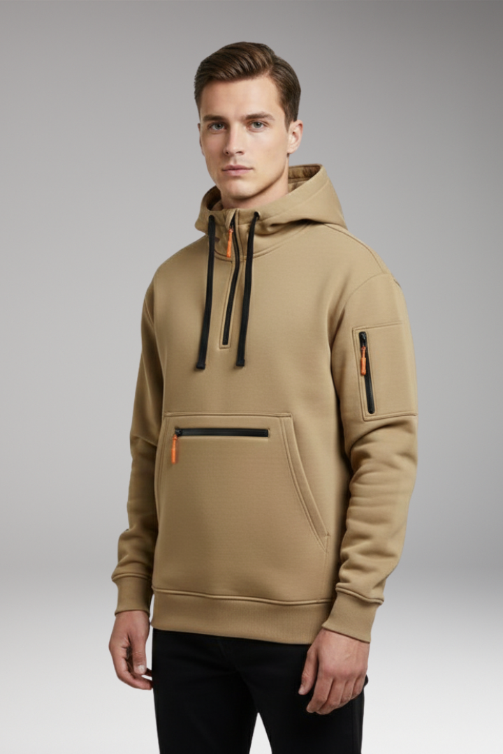 Men's Sports Hoodie with Multiple Pockets and Drawstring Hood