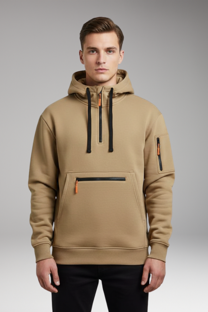 Men's Sports Hoodie with Multiple Pockets and Drawstring Hood