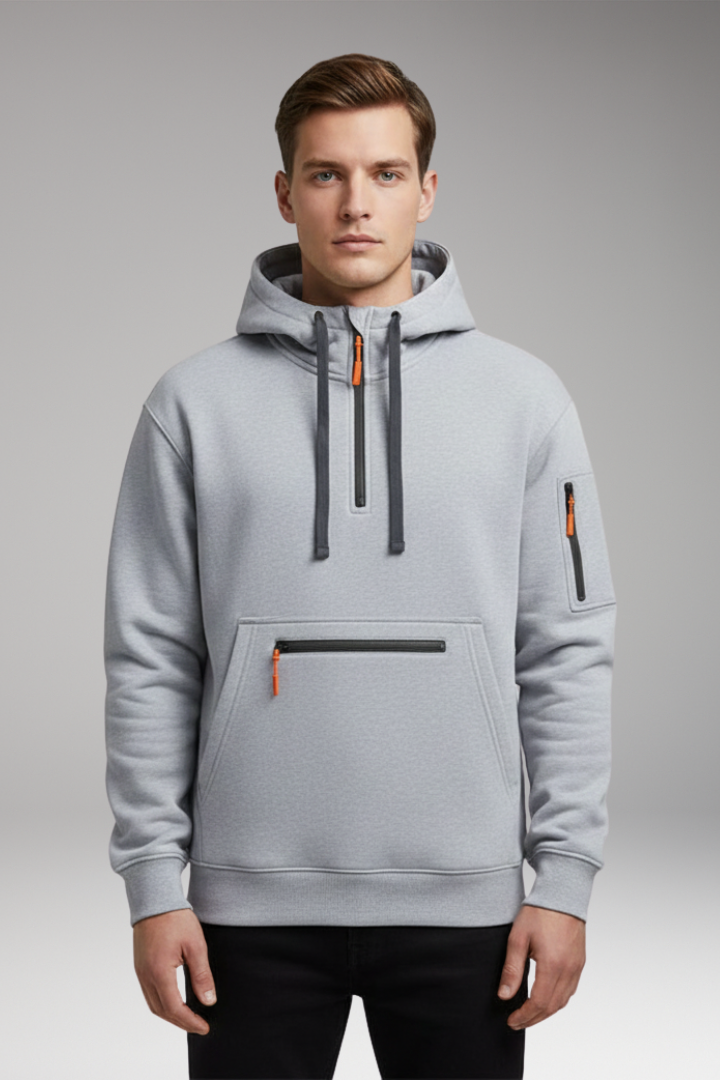 Men's Sports Hoodie with Multiple Pockets and Drawstring Hood