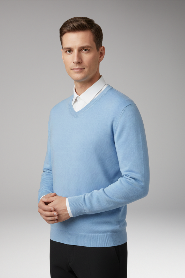 Men's Sweater with Crew Neck and Ribbed Hem