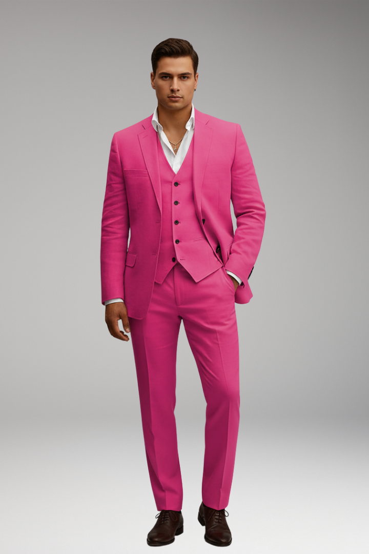Men's Three-Piece Suit with Buttoned Jacket and Waistcoat