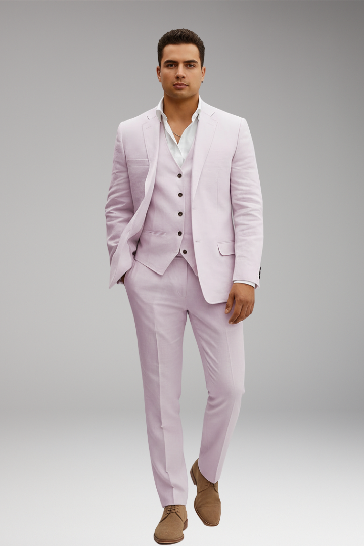 Men's Three-Piece Suit with Buttoned Jacket and Waistcoat
