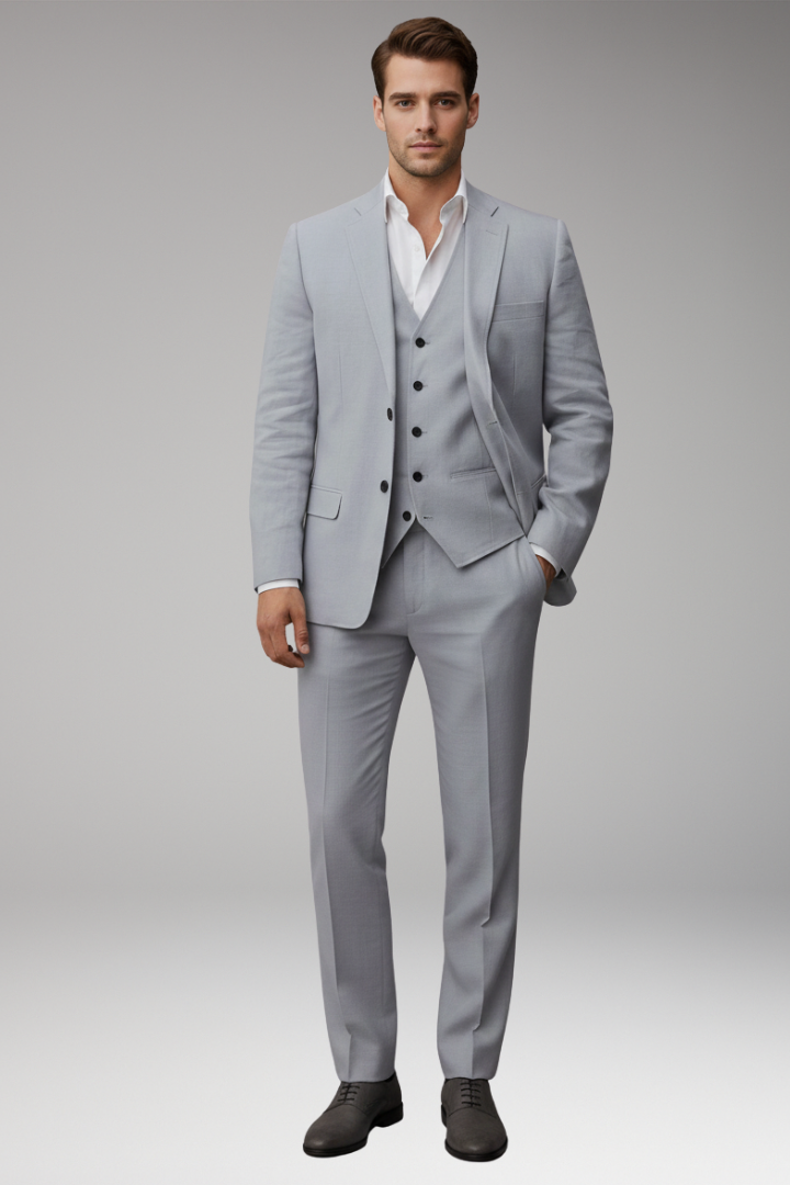 Men's Three-Piece Suit with Notch Lapel and Two-Button Front