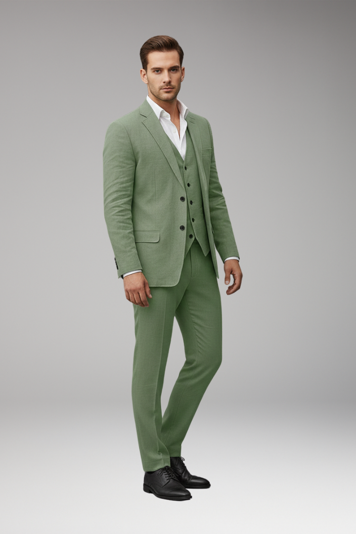 Men's Three-Piece Suit with Notch Lapel and Two-Button Front