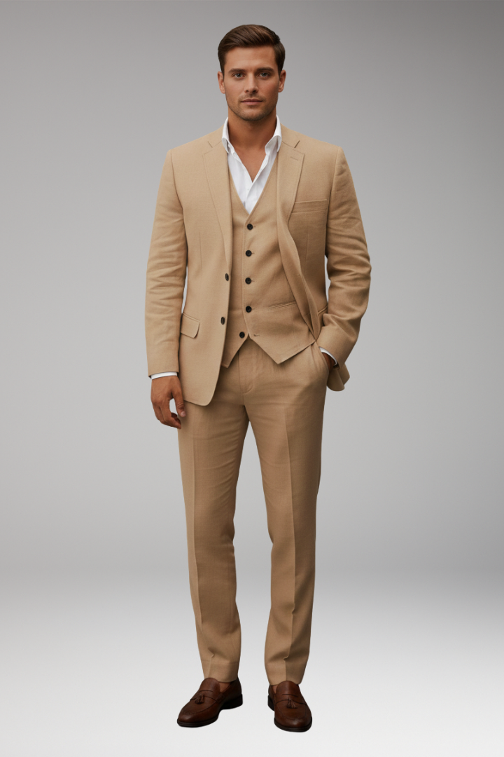 Men's Three-Piece Suit with Notch Lapel and Two-Button Front
