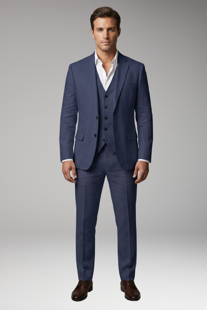 Men's Three-Piece Suit with Notch Lapel and Two-Button Front