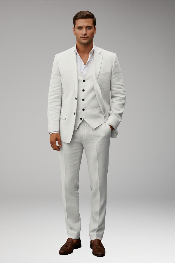 Men's Three-Piece Suit with Notch Lapel and Two-Button Front