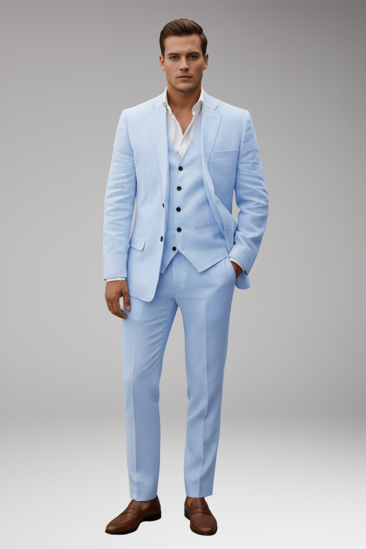 Men's Three-Piece Suit with Notch Lapel and Two-Button Front
