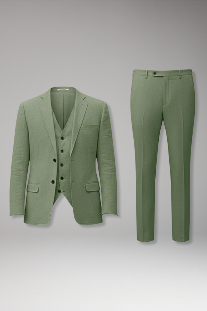 Men's Three-Piece Suit with Notch Lapel and Two-Button Front
