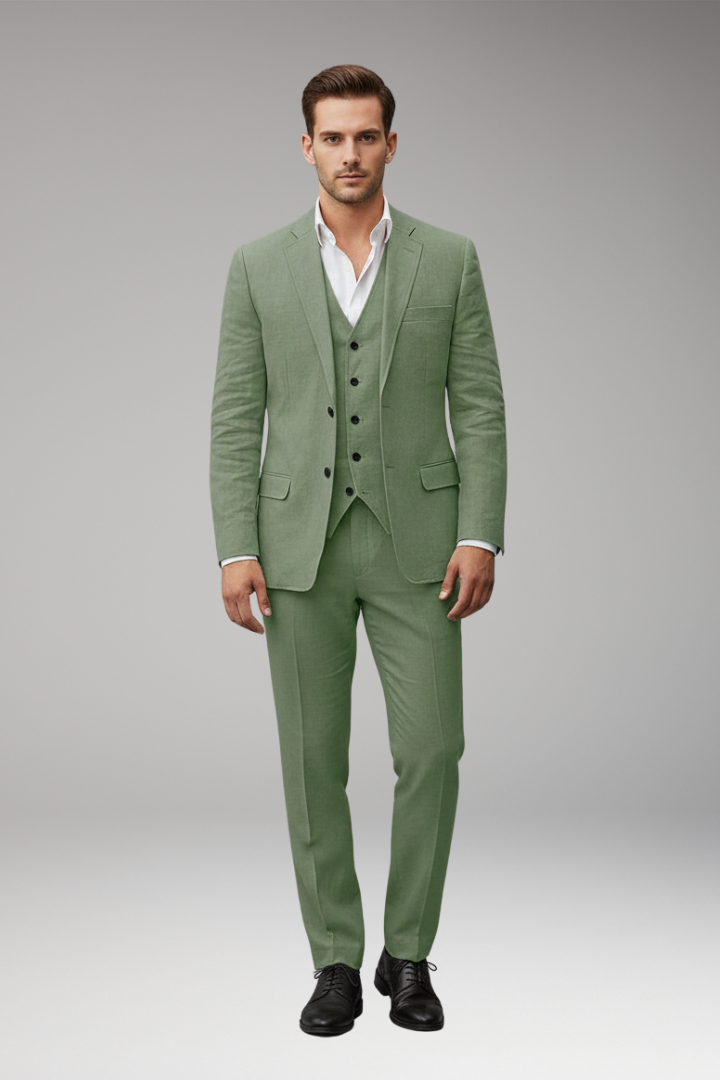 Men's Three-Piece Suit with Notch Lapel and Two-Button Front