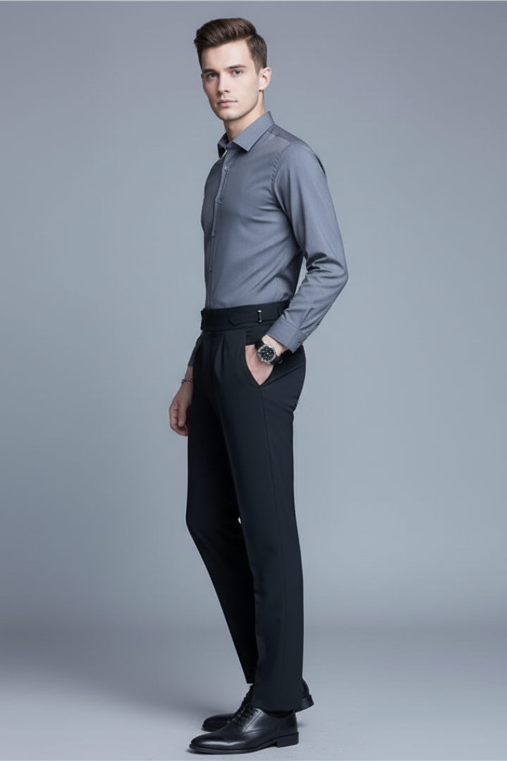 Men's Trousers with Waist Tabs and Front Pleats