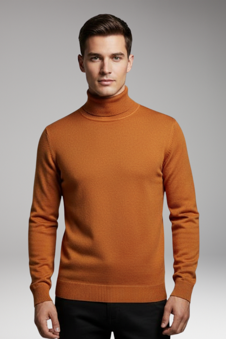 Men's Turtleneck Top with Ribbed Knit and Narrow Cut